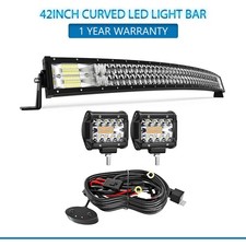 42 Inch Curved 240W 5D LED Light Bar 2X 4" 60W LED Pods Wiring Harness for ATV