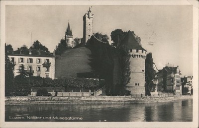 Luzern, Switzerland Nollitor Musegg Towers 1950 Boston, MA Vintage Postcard