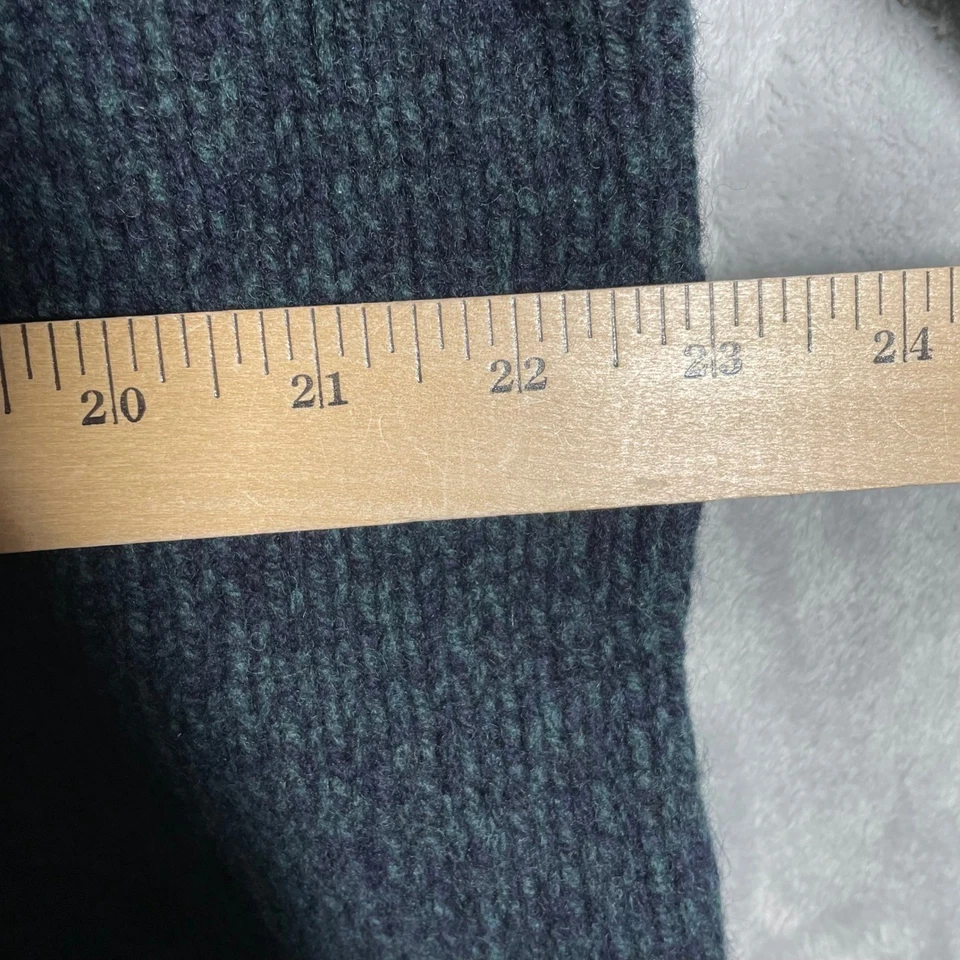 Suéter L.L.Bean 100% Lana de Cordero Cuello Botón L Alto Jaspeado Azul Verde Foto 4 de 4