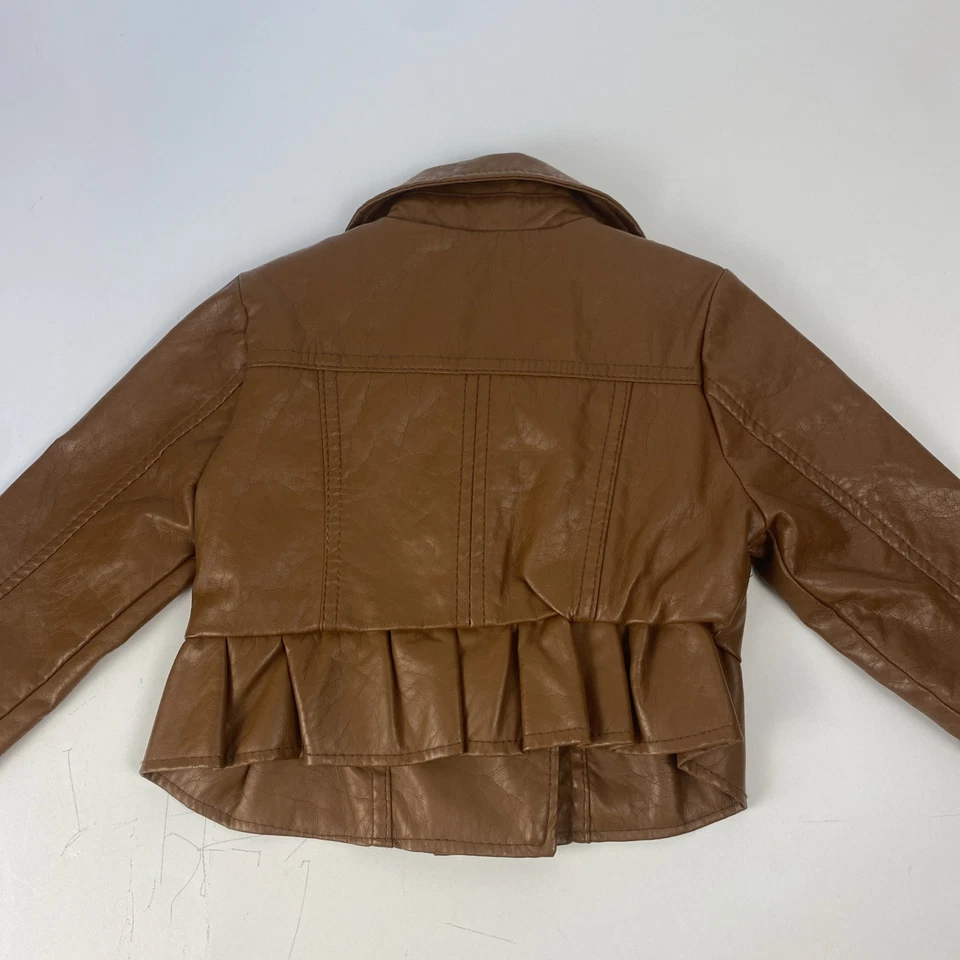 Кукольный домик куртка из искусственной кожи девочки ясельного возраста 2T коричневый молнии карманы с подкладкой - Изображение 2 из 4