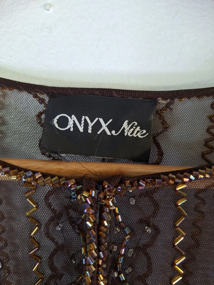 Cárdigan vintage con cuentas ONYX NITE para mujer talla grande 2x abierto transparente fiesta navideña Foto 3 de 4