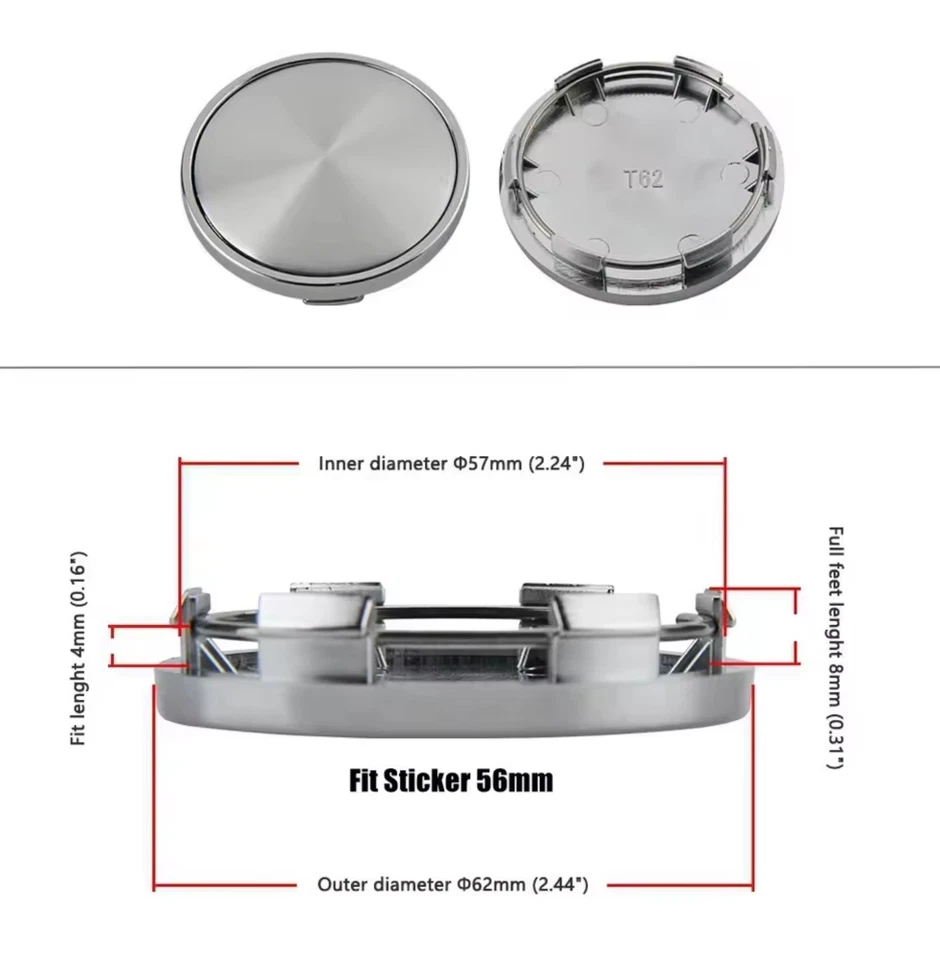 BizTech 4x 62mm Wheel Center Caps (Clip 57mm) | Black, Red, Chrome, Carbon Look - Image 2 of 2