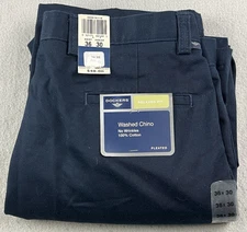 DOCKERS Men’s Washed Chino Pleated Pants Navy Blue W36 L30 Cotton NWT