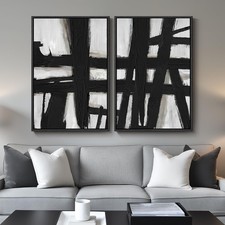 Large Framed Black and White Abstract Wall Art for Living Room, 2 Piece Moder...