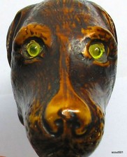 Antiguo cuerno moldeado perro bastón mango puntero setter perro caza perro ojos de vidrio