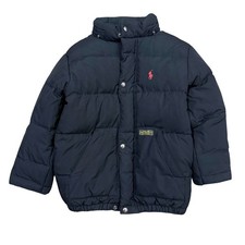 Polo Ralph Lauren Black Down Filled Puffer Coat Red Logo Size 5 No Hood
