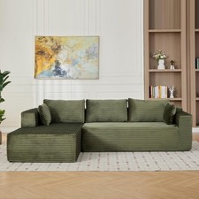 110" L-Shaped Boneless Sofa Corduroy Compressed Sectional Couch with Chaise