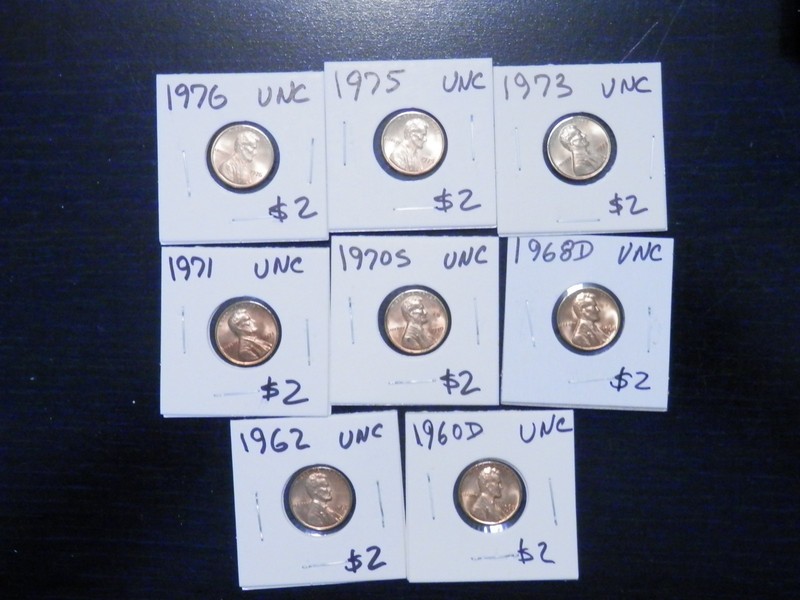 8 UNCIRCULATED Cents 1960D to 1976