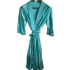 Good Condition Vintage Silky Material Medium Size Teal Blue Color Robe