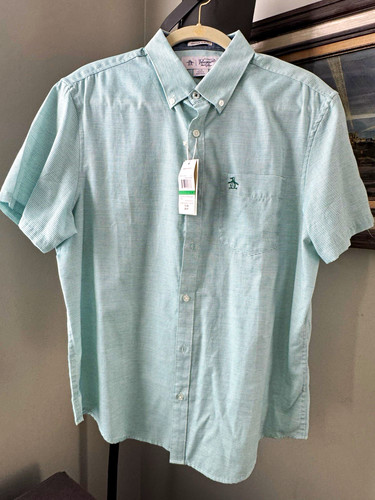 Original Penguin Heritage Slim Fit Men's L Green/White Striped Pocket Shirt