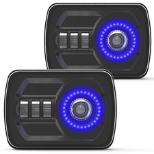 5x7 LED Headlight 7x6 H6054 Headlights with Blue Halo Amber Turn Signal Compa...