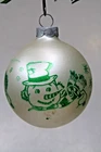 Vintage Milk Glass Pictured SNOWMAN w Candy Cane Ball Christmas Ornament USA
