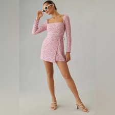 Reformation Rosalie Long Sleeve Crepe Mini Wrap Dress in Baby’s Breath sz:0 $218