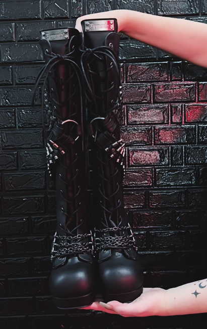 Black Platform Knee High Motorcycle Victorian Goth Punk Womens