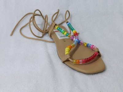 W 667 Katy Perry Boscotti The Halie Bead Ankle Tie Sandal Shoes - Size 6.5 M