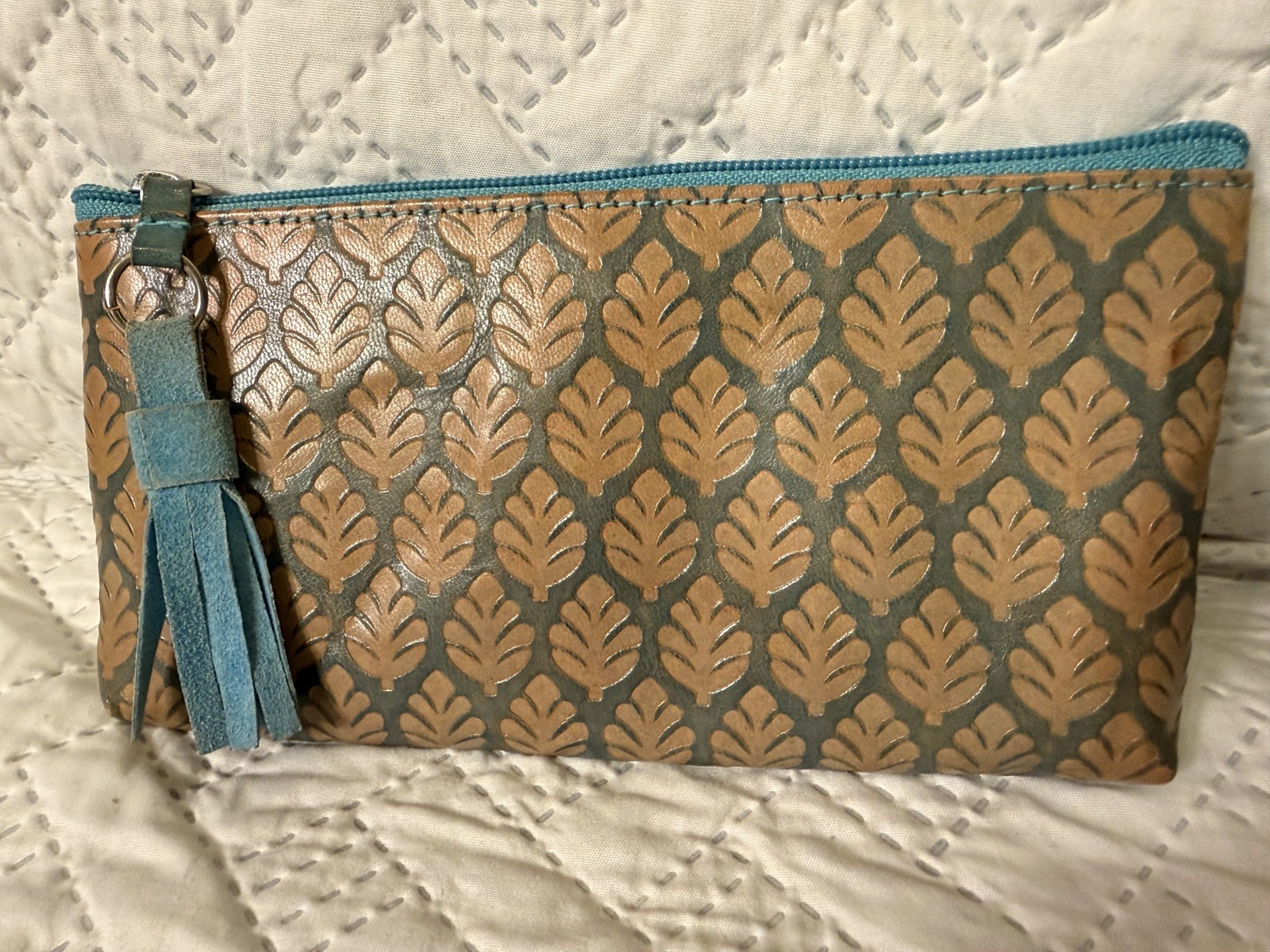 Blithe Hand Painted Embossed Leather Pouch Wallet… - image 3