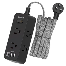 15Ft Black Extension Cord, BESHON Power Strip Surge Protector, 6 Outlets with