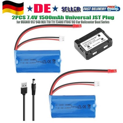 2X 1500mAh 7.4V Li-ion Battery w/ JST Plug for RC Car Boat Helicopter MJX T10 UK