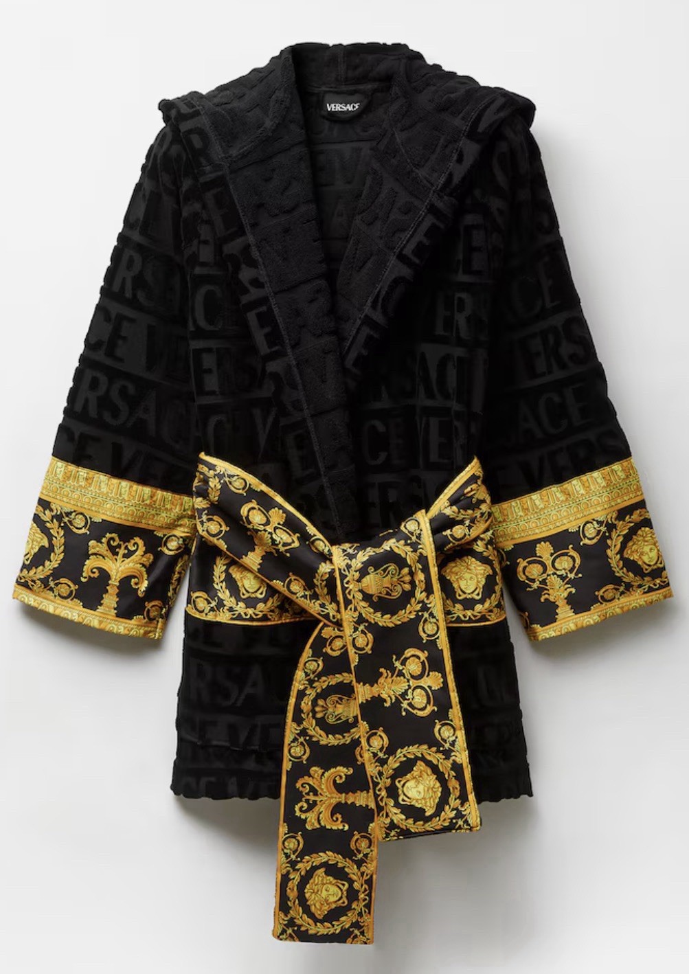 Versace I ♡ Baroque Unisex Short Hooded Bathrobe Black Gold Medusa Size L