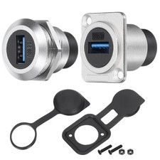 USB 3.0 to Type-C Panel Mount Socket Connector Round/D-Type Silver 2Pcs