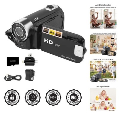 Portable 1080P Camcorder with Image Stabilization & Selfie Mode - 32GB Included
