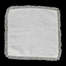 Vintage White Linen Lace-Trimmed Handkerchief