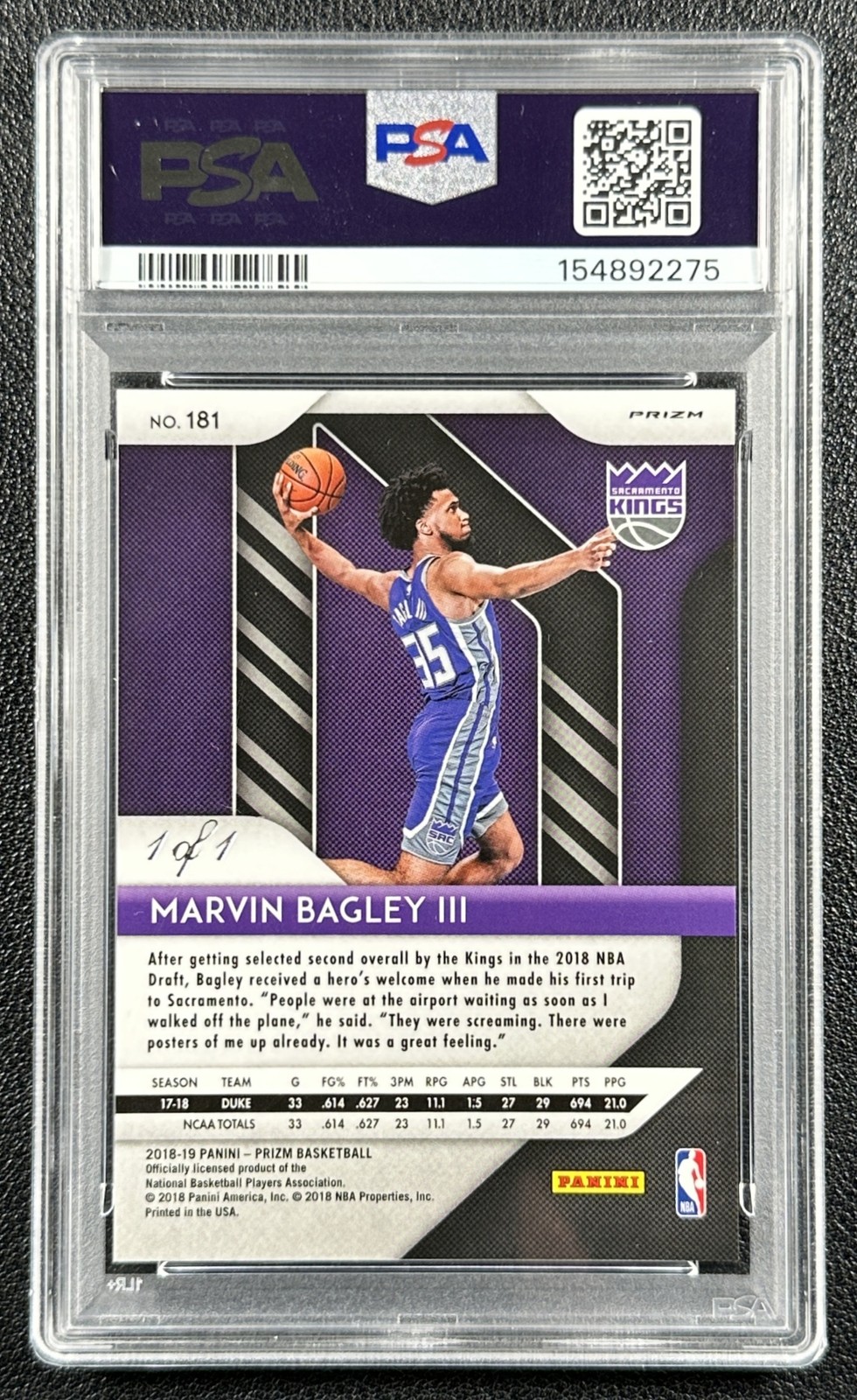 1/1 MARVIN BAGLEY III PSA 8 2018 PANINI PRIZM #181 ROOKIE CHOICE NEBULA RC 1/1 view 2