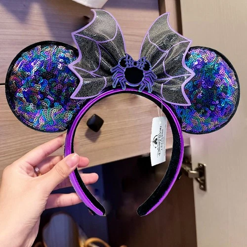 Loungefly Disney Parks 2025 Halloween Spiderweb Minnie Sequin Ears Headband