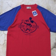 Vintage Deadstock Mickey Mouse Ringer Shirt 70s 80s Flocked print made in Japan