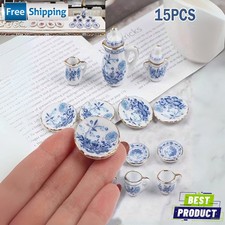 15pc Vintage Miniature White Porcelain Tea Set Pot Cup Plate for Tableware House