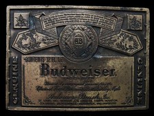 KJ25118 VINTAGE 1970s LEWIS  BUDWEISER LAGER BEER  L ABEL BRASSTONE BUCKLE