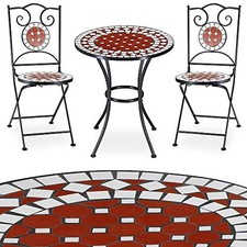 Set Tavolo + Sedie Pieghevoli Mosaico Arredo Esterno Giardino Metallo Terracotta