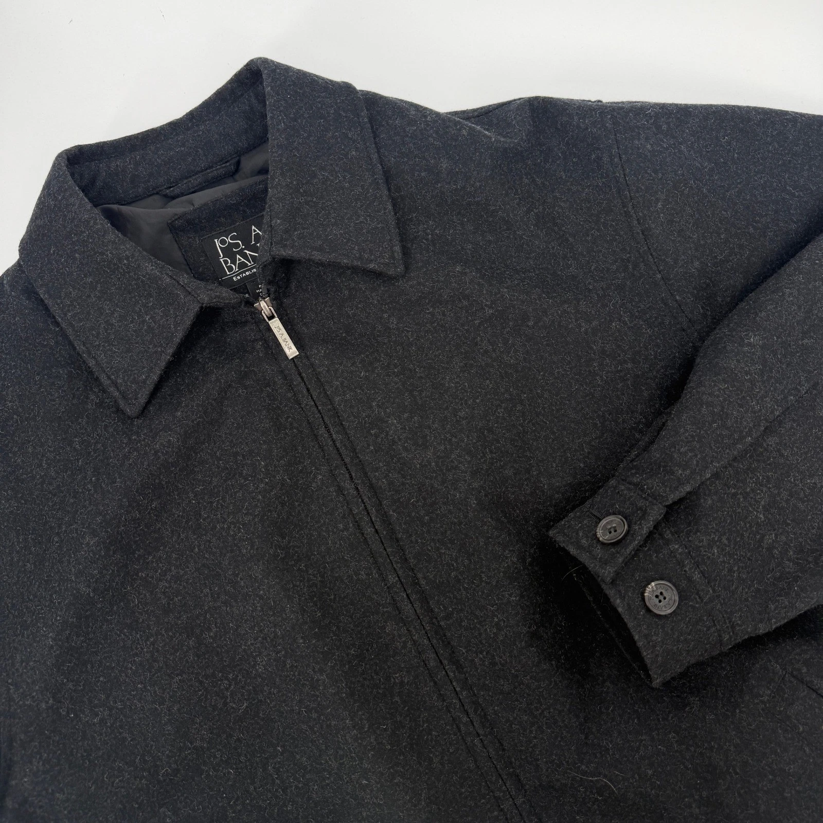 Jos. A. Bank Mens Wool Blend Full Zip Jacket Charcoal Gray Large L Regular NWOT image 1