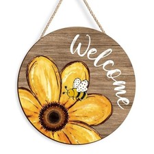 Welcome Sunflower Door Sign for Front Door, Farmhouse Wooden Welcome Sign A