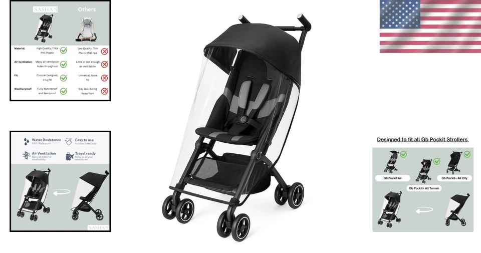 Protector de lluvia personalizado para cochecitos de aire Pockit+ y Pockit GB - Hecho en EE. UU. Foto 2 de 4