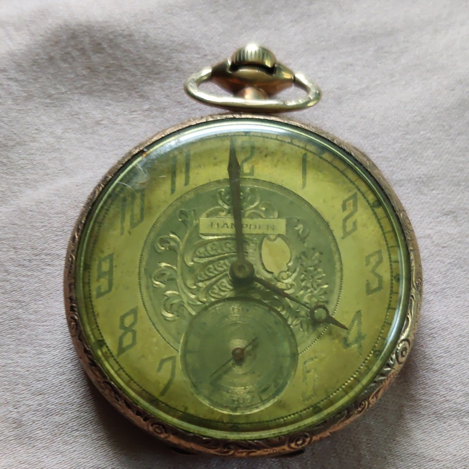 A Hampden 'The Minute Man' full hunter pocket watch with a striking GREEN dial — a rare, patriotically-named American watch with a show-stopping color that almost never shows up.