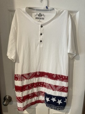 American Rag Mens Red White And Blue Bandanna  Short Sleeve Shirt Mens Large