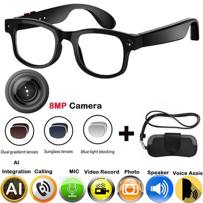 4K HD Smart Glasses AI Camera Bluetooth Call Voice Assistant Waterproof