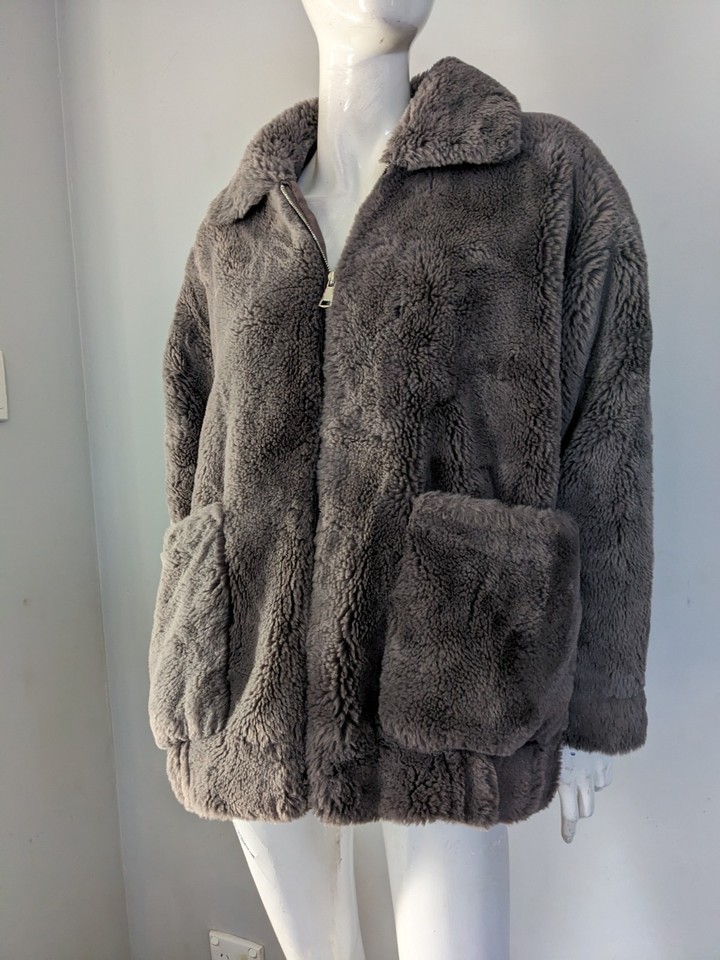 Decjuba Sz M Brown Faux Fur Jacket AS NEW