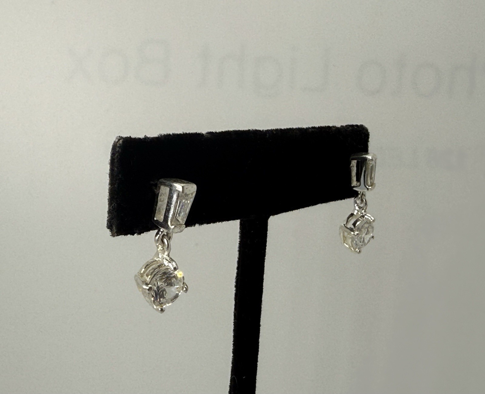 Sterling Silver Clear Gemstone Dangle Stud Earrin… - image 3