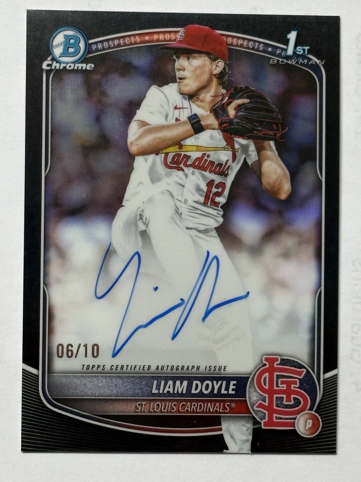 2025 Bowman Draft 1st Bowman Chrome Liam Doyle True Black Auto 6/10 Cardinals
