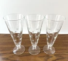 Set of 3 Anchor Hocking Clear Cut Dots Footed Pilsner Beer Glasses Vintage