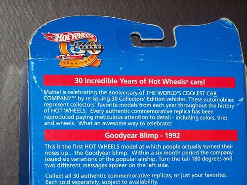 DIRIGIBLE GOODYEAR CONMEMORATIVO AUTÉNTICO HOT WHEELS 1992 - Imagen 7 de 8