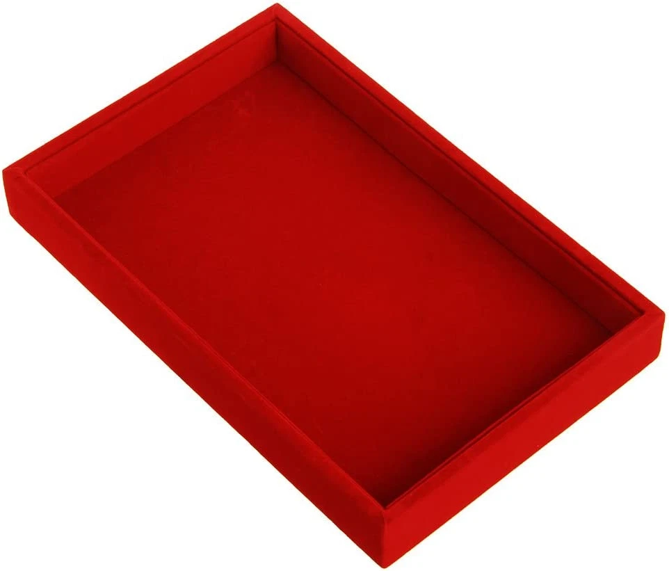 Stackable Jewelry Trays Inserts Velvet Catch All Jewelry Display Tray Case  - Red