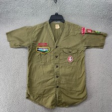 Vintage Boy Scouts America Shirt Medium 50s 60s Uniform Patches Army Green 