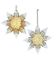 Set of 2 IVORY  GOLD SNOWFLAKE Christmas Ornaments by Kurt Adler