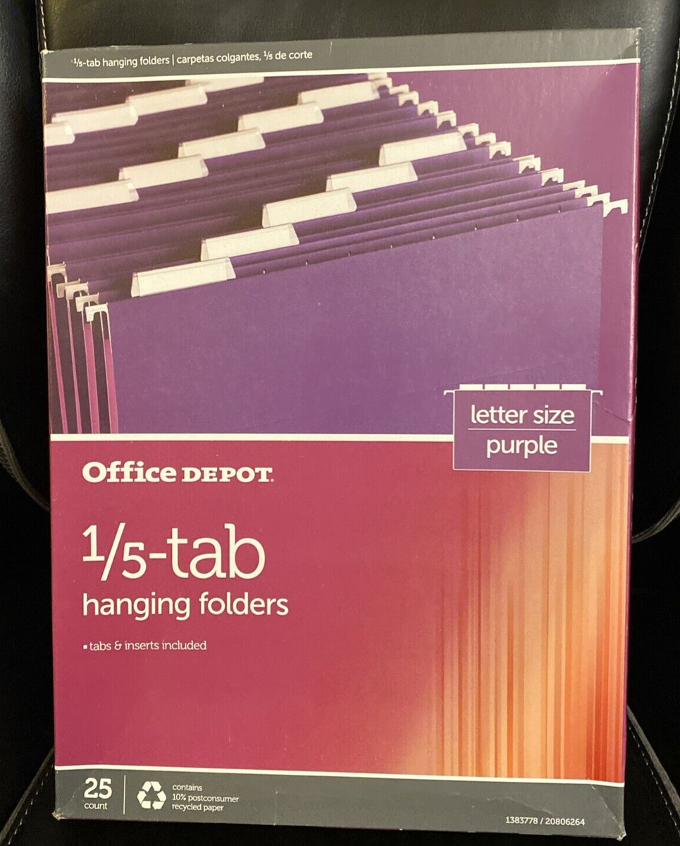 Lavender Hanging File Folders - 1/5 Tab, Letter Size, 11 Pt Stock, 25 Per Box