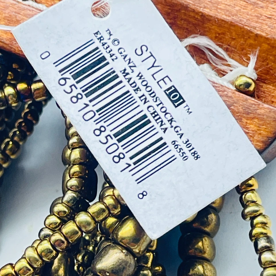 Pulsera con hebilla de madera gruesa STYLE AND CO tono dorado cuentas semillas etiqueta original Macys Foto 4 de 4