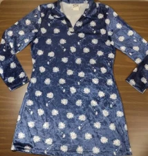 Floral Hippie Y2K Dress Blue Fuzzy Velvet 579 V-Neck Retro Women's Size Medium