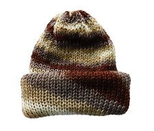 Brown, Tan, Beige Hand Knit Ski Hat Beanie Cap